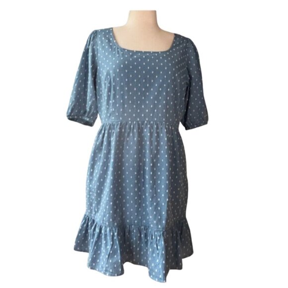 NWT LOFT Clip Tie Back Flounce Swing Pleated Mini Dress Size 14 Poolside Blue - Picture 3 of 6